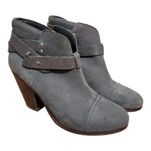 Rag & Bone Harrow Asphalt Suede Belted Ankle Boots Heel Booties Size EU 38 US 8